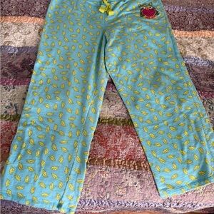 Nick & Nora Aqua Pajama Pants with Lime Leaf Pattern and Owl detail